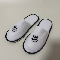 カスタム ホワイト テリー クローズド トゥ ホテル スリッパ メーカー |卸売黒の刺繍ロゴホスピタリティスリッパ